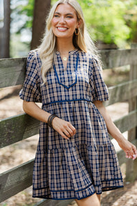 Autumn After Dark Navy Plaid Dress