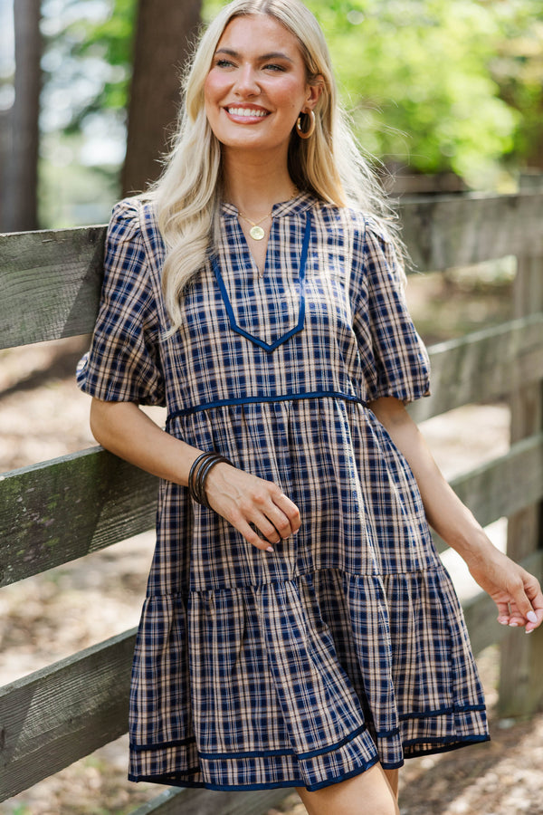 Autumn After Dark Navy Plaid Dress