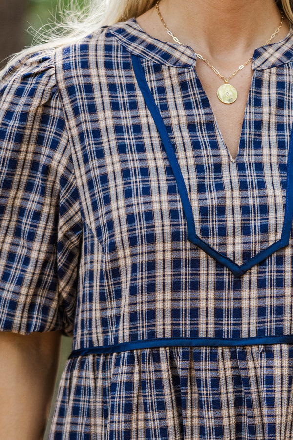 Autumn After Dark Navy Plaid Dress