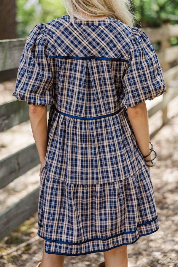 Autumn After Dark Navy Plaid Dress