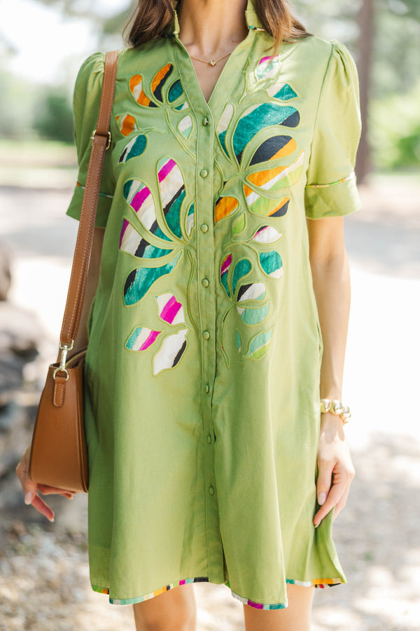 Just Wait For It Green Embroidered Dress