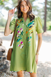 Just Wait For It Green Embroidered Dress