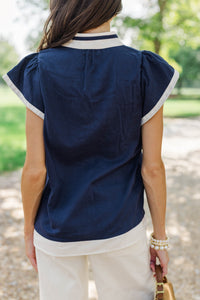 Made For Memories Navy Embroidered Blouse