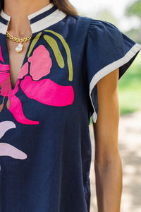 Made For Memories Navy Embroidered Blouse