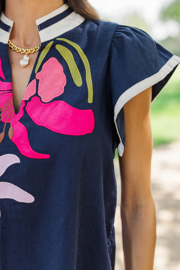 Made For Memories Navy Embroidered Blouse