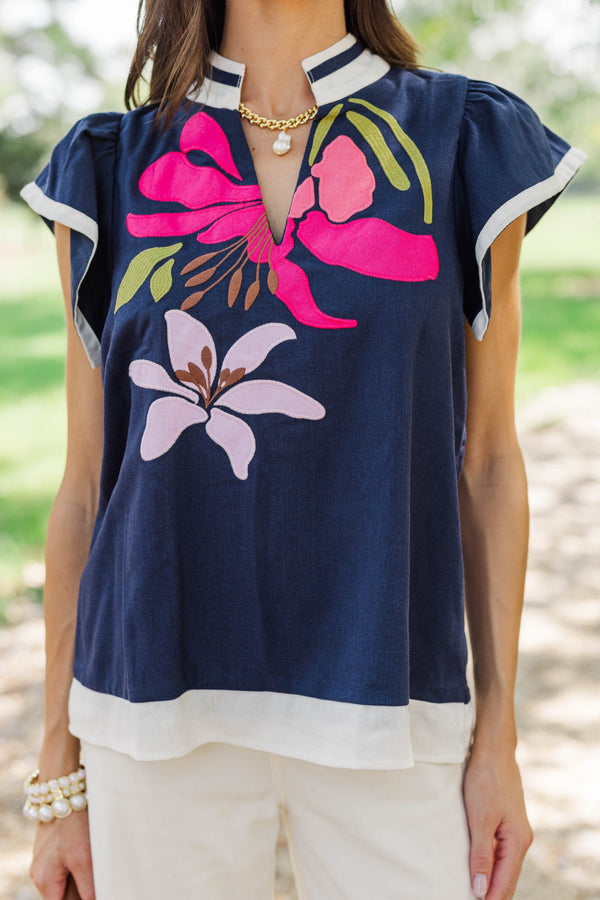 Made For Memories Navy Embroidered Blouse