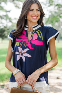 Made For Memories Navy Embroidered Blouse
