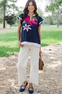 Made For Memories Navy Embroidered Blouse