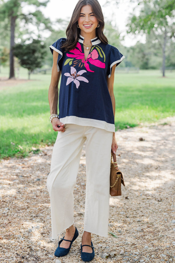 Made For Memories Navy Embroidered Blouse