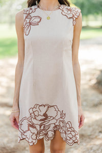 Worth Going Viral Taupe Tweed Embroidered Dress