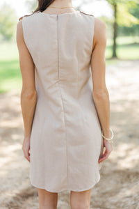 Worth Going Viral Taupe Tweed Embroidered Dress