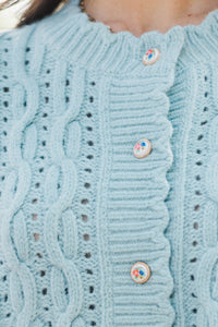 Cooler Together Mint Scallop Cardigan