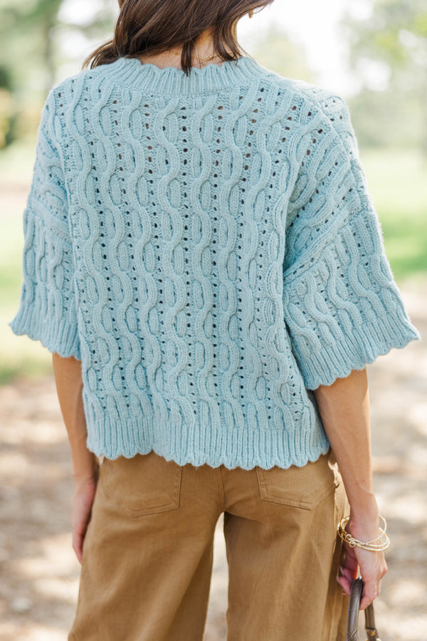 Cooler Together Mint Scallop Cardigan