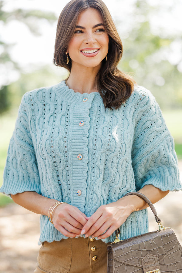 Cooler Together Mint Scallop Cardigan