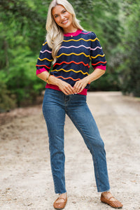 Bright Outlook Navy Striped Sweater