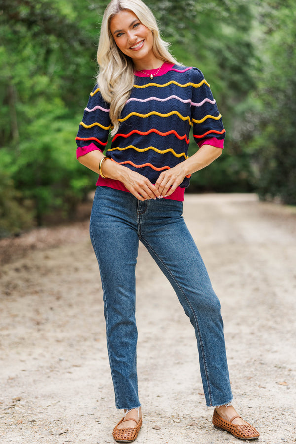 Bright Outlook Navy Striped Sweater