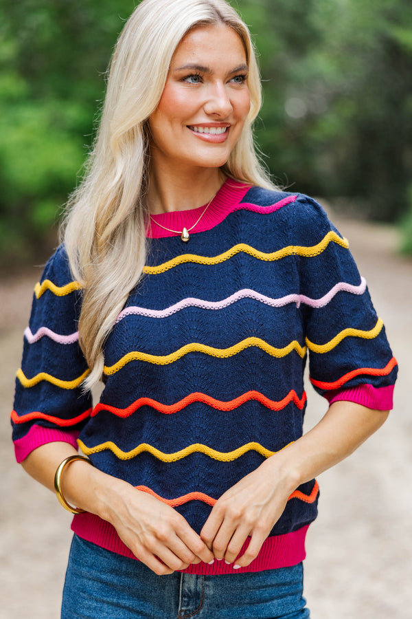 Bright Outlook Navy Striped Sweater