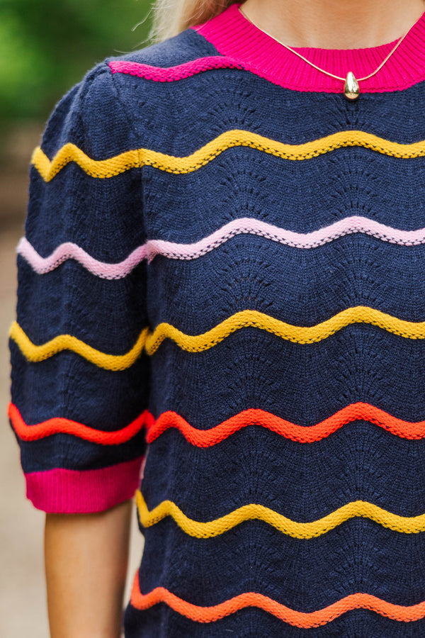 Bright Outlook Navy Striped Sweater