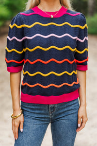 Bright Outlook Navy Striped Sweater