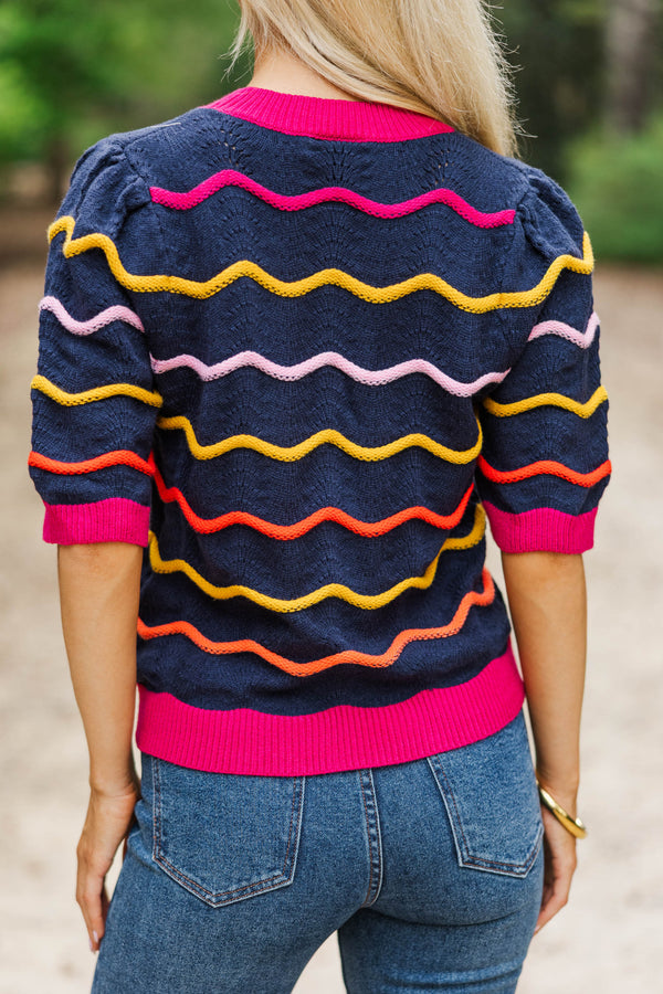 Bright Outlook Navy Striped Sweater