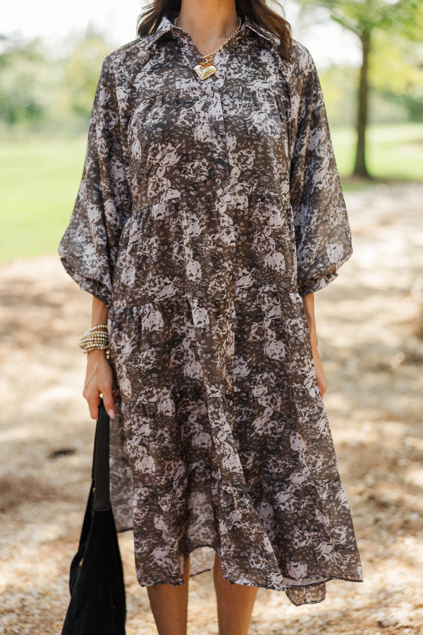 Final Selection Brown Floral Midi Dress