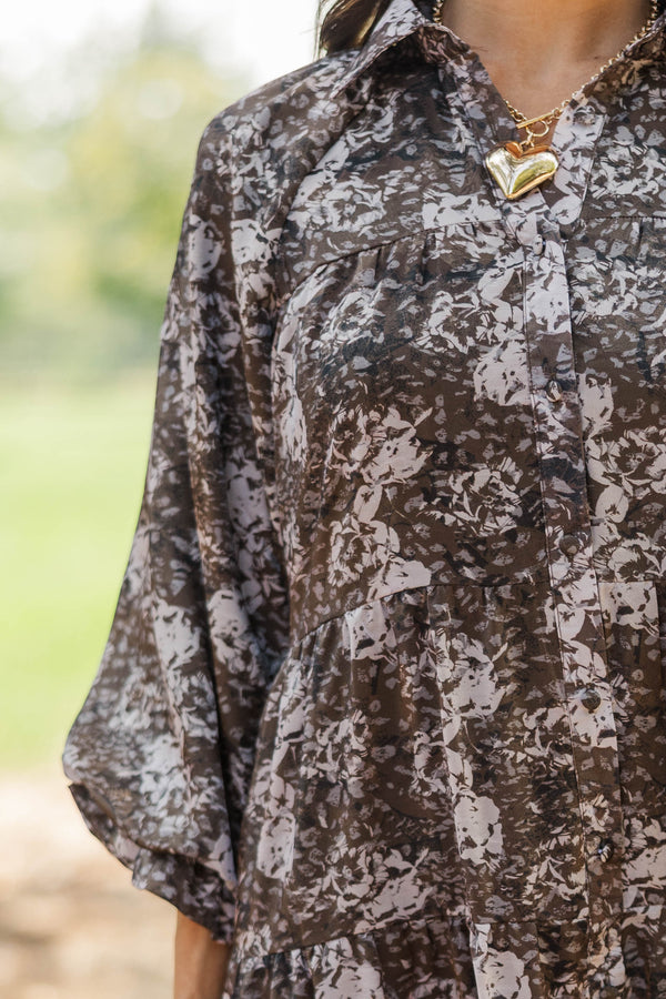 Final Selection Brown Floral Midi Dress
