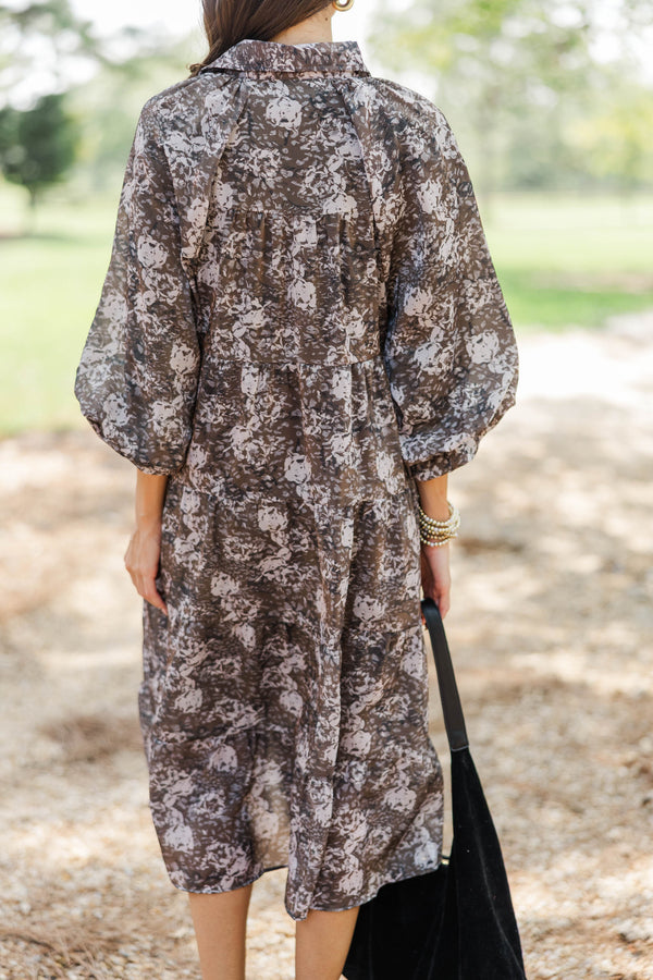 Final Selection Brown Floral Midi Dress