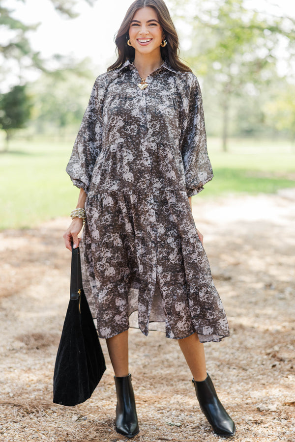 Final Selection Brown Floral Midi Dress