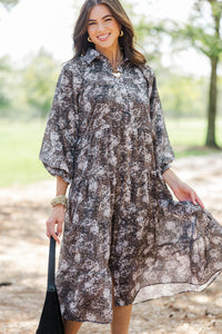 Final Selection Brown Floral Midi Dress