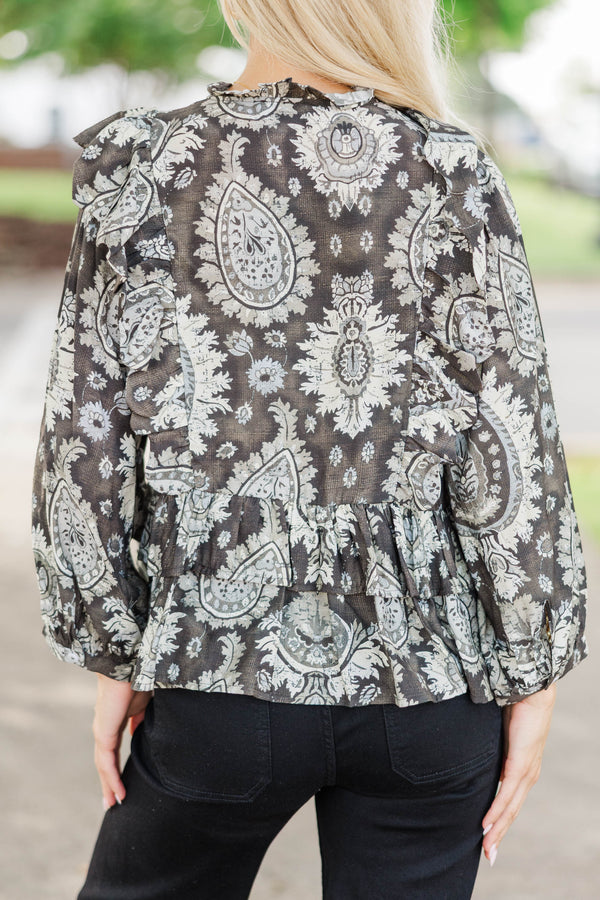 Sweet Connection Brown Floral Tiered Blouse