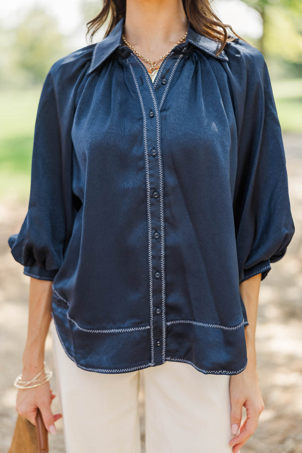 Forever Starts Now Navy Button Up Blouse