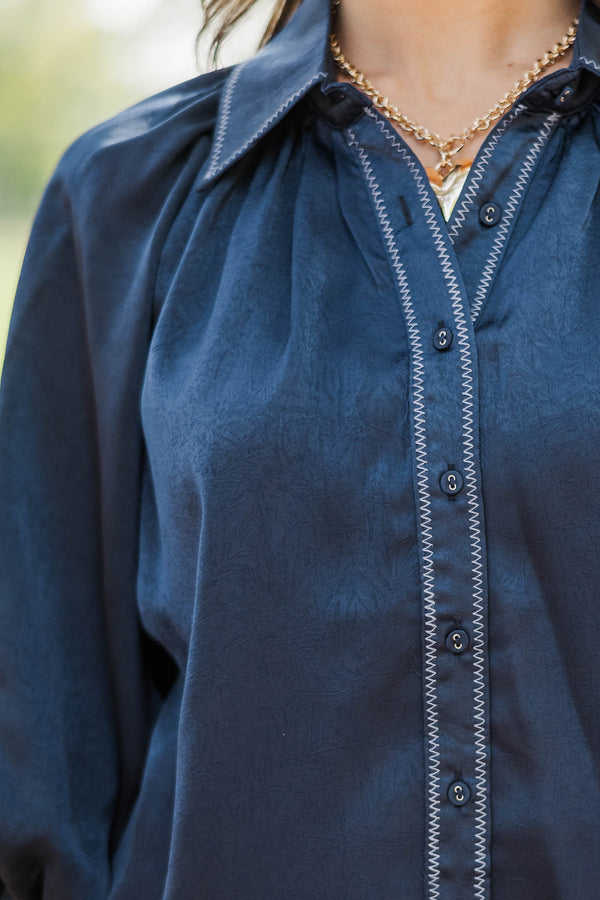 Forever Starts Now Navy Button Up Blouse