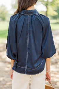 Forever Starts Now Navy Button Up Blouse