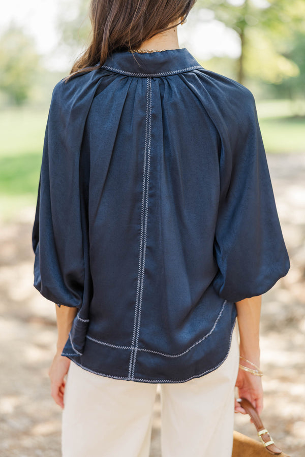 Forever Starts Now Navy Button Up Blouse