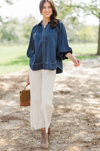 Forever Starts Now Navy Button Up Blouse