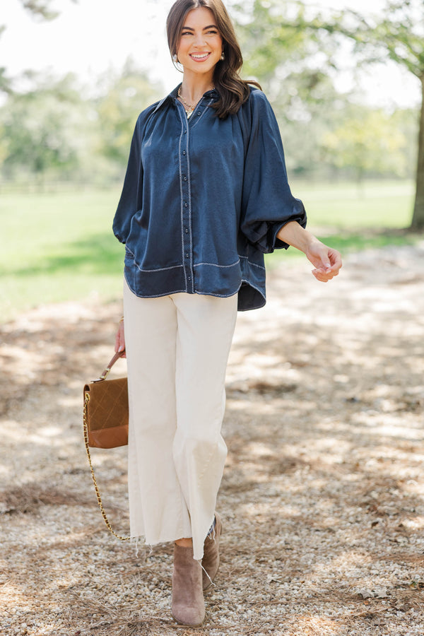 Forever Starts Now Navy Button Up Blouse