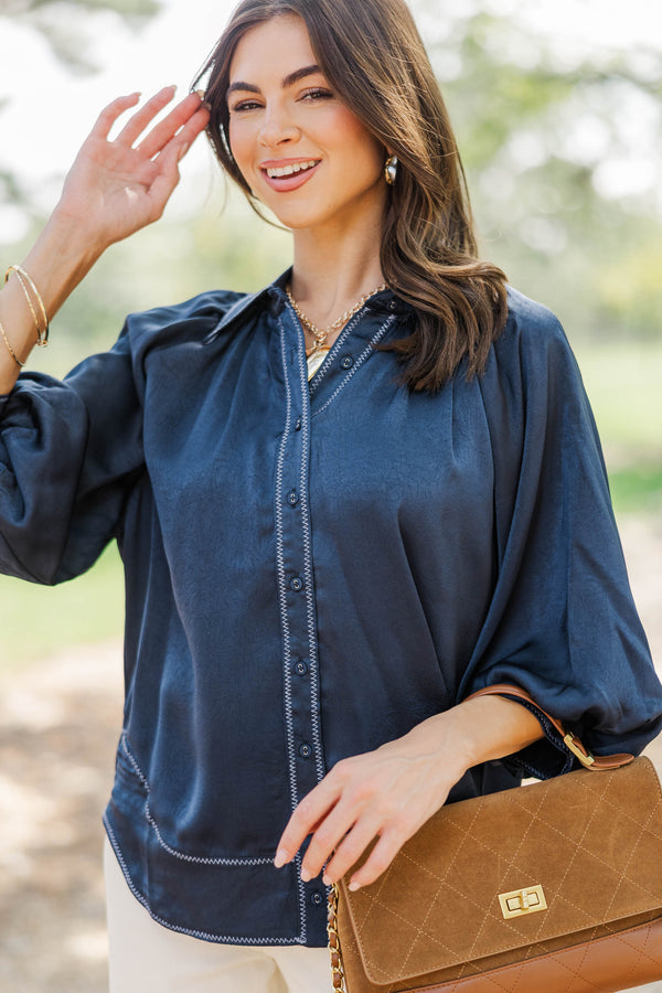 Forever Starts Now Navy Button Up Blouse
