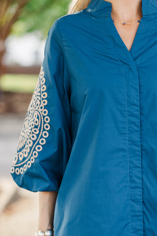 Precious Moments Blue Embroidered Dress