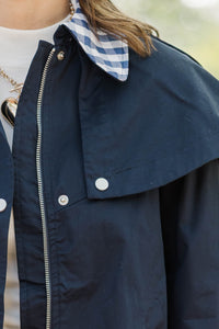 First Frost Navy Gingham Cape Jacket
