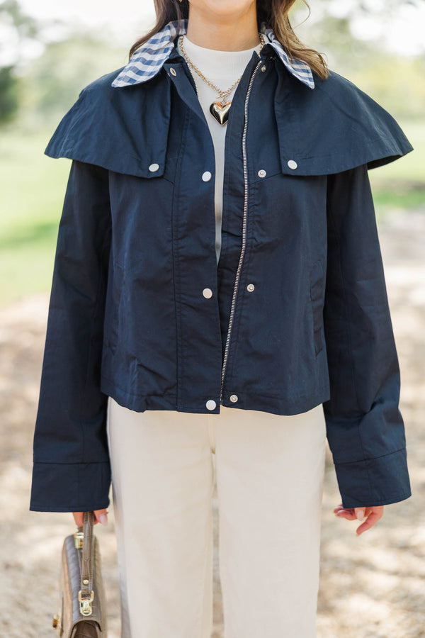 First Frost Navy Gingham Cape Jacket