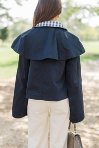 First Frost Navy Gingham Cape Jacket