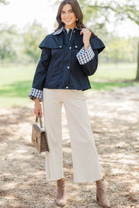 First Frost Navy Gingham Cape Jacket