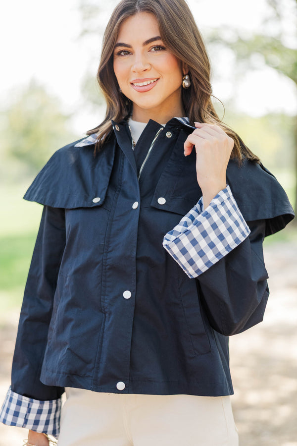 First Frost Navy Gingham Cape Jacket
