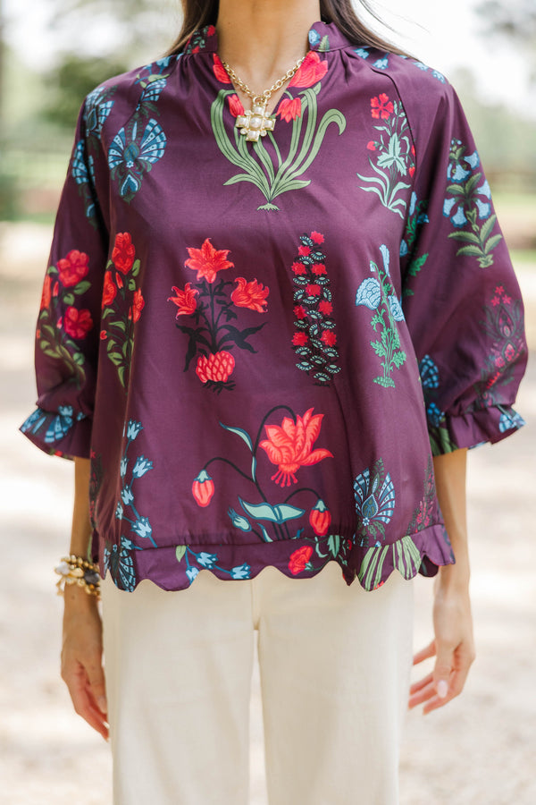 Love At First Sight Burgundy Medallion Blouse