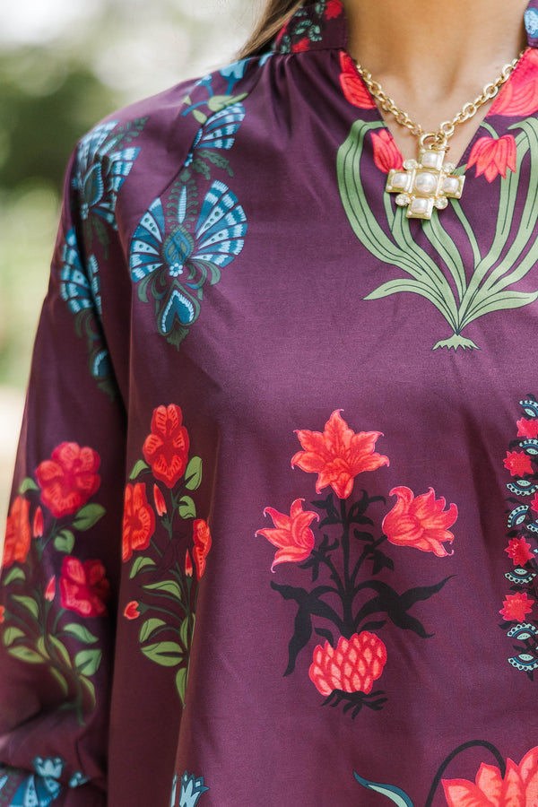Love At First Sight Burgundy Medallion Blouse