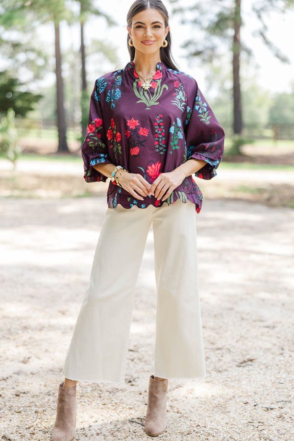 Love At First Sight Burgundy Medallion Blouse