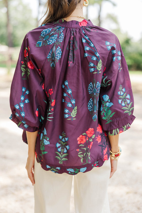 Love At First Sight Burgundy Medallion Blouse