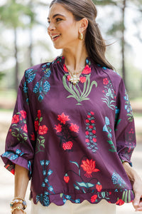 Love At First Sight Burgundy Medallion Blouse