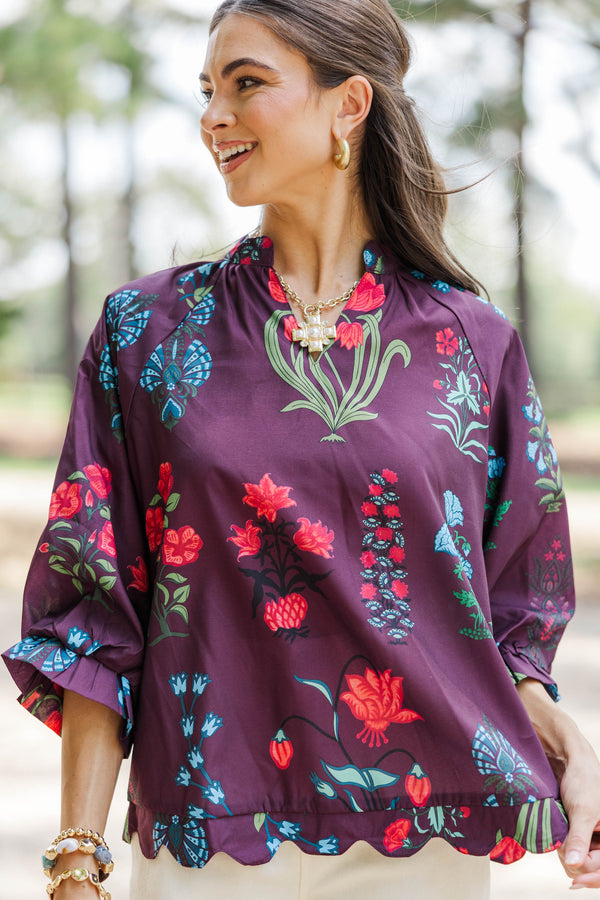 Love At First Sight Burgundy Medallion Blouse