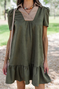 Lovely Feeling Olive Suede Dress